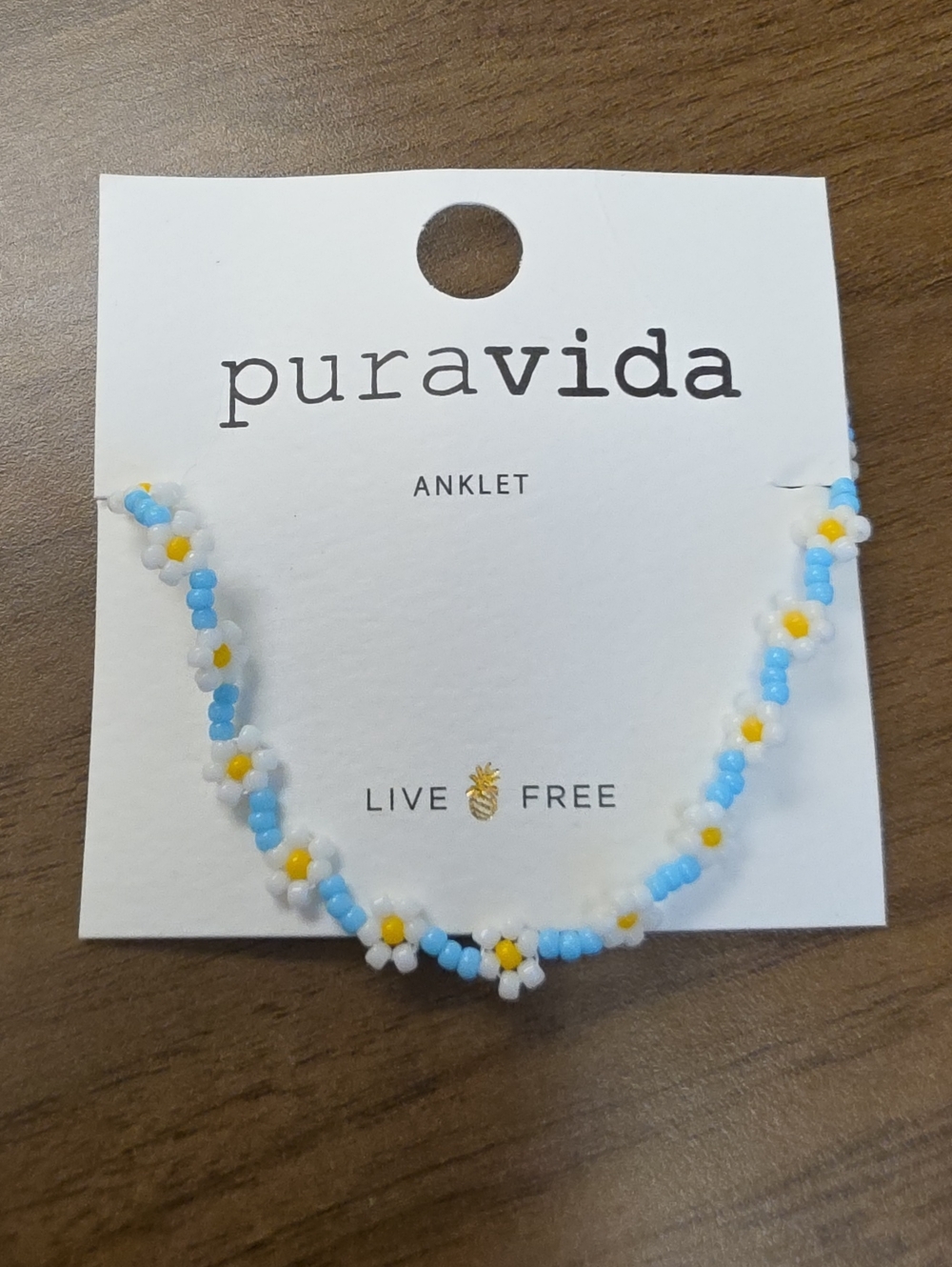 Pura Vida Light Blue White and Yellow Daisy Anklet